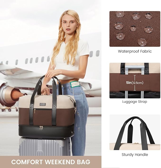 LOVEVOOK Weekender Bag, Large Travel Duffel Bag for Women with 2 Packing Cubes, Carry on Overnight Bag with Shoe Compartment, Mom Hospital Bags for Labor and Delivery