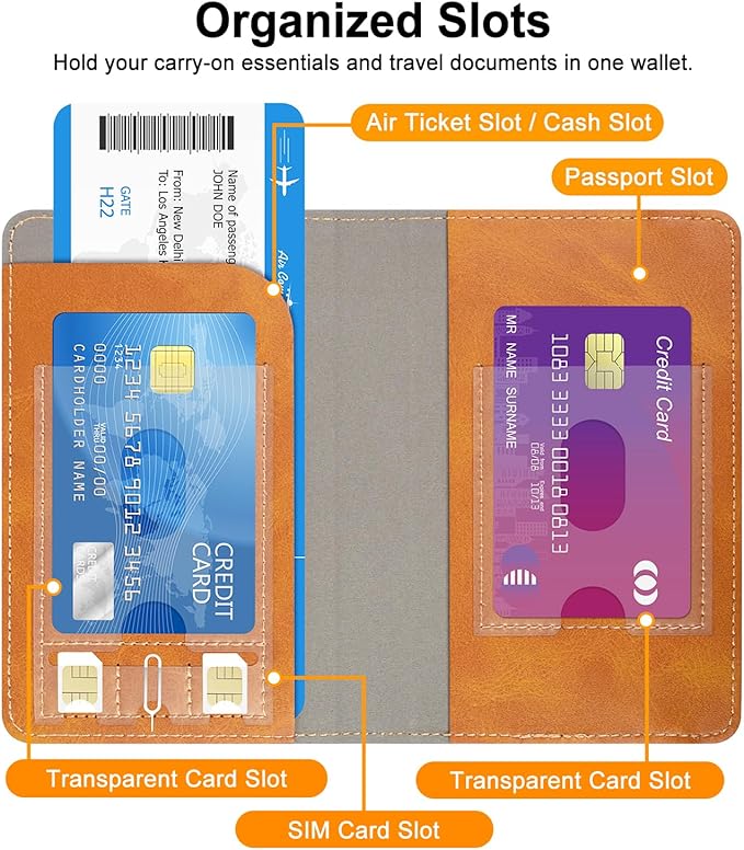 RSAquar Passport Holder for Women and Men, Premium PU Leather Travel Passport Wallet RFID Blocking Passport Cover Travel Documents Organizer with Pen Holder, Brown#2