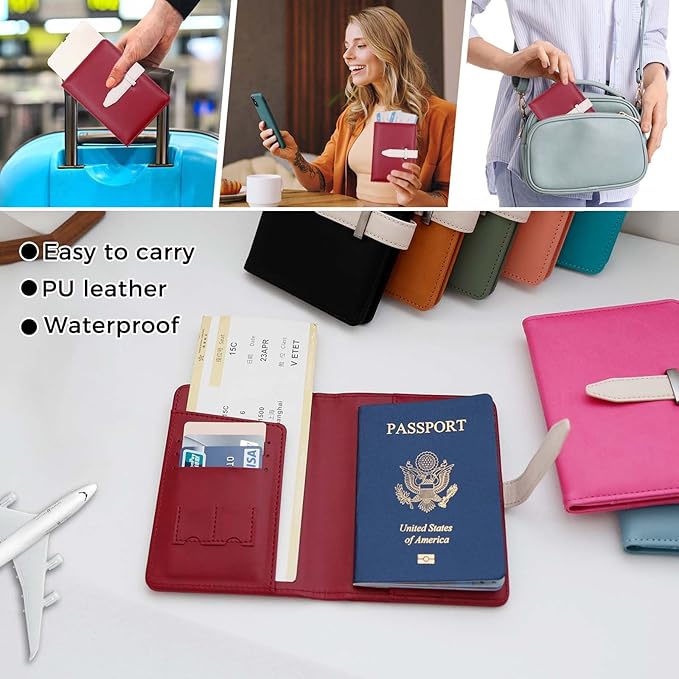 Passport Holder with Airtag for Women/Men,Airtag Passport Wallet for Travel,Cute Passport Holder Rfid Blocking,Travel Wallet for Cards Passport Cover Case (Wine red)