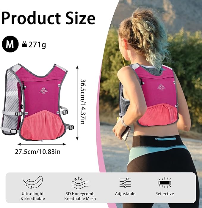 Running Hydration Vest for Women Men - Waterproof Running Water Backpack Hydration Pack with 12 Pockets, Lightweight Water Vest for Hiking Trail Cycling Marathon Race
