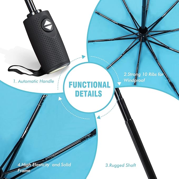 ZOMAKE Travel Umbrella Compact - 10 Ribs Portable Collapsible Umbrellas for Rain Windproof - Paraguas Automatic Small Folding Umbrella Lightweight Packable Umbrella for Women Men