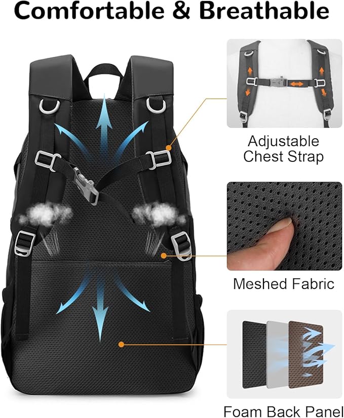 30L Small Waterproof Hiking Backpack with Chest Strap for Men, Lightweight Outdoor Backpack, Black