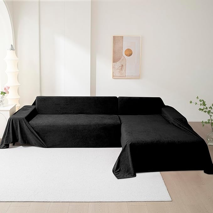 MEETSKY Couch Cover for 3 Cushion Sofa Washable, Cat Scratch Proof Sofa Covers, Furniture Protector L Shape Sofa Slipcovers Soft Sectional Couch Covers for Dogs, 71" x 134", Black