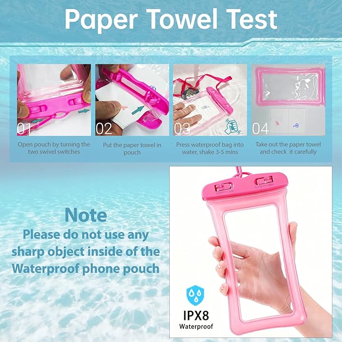 2 Pack Waterproof Phone Pouch, Waterproof Phone Case，Compatible with iPhone 17 16 15 14 13 Pro Max, IPX8 Cellphone Dry Bag Beach Cruise Ship Essentials 8.3" (Purple + White)