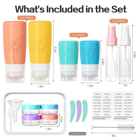 Empty 3 oz Travel Size Bottles Toiletries Containers for Toiletries Liquids，Small Silicone Mini Refillable Leak Proof TSA Approved Travel Bottles for Creams Shampoo and Conditioner Traveling