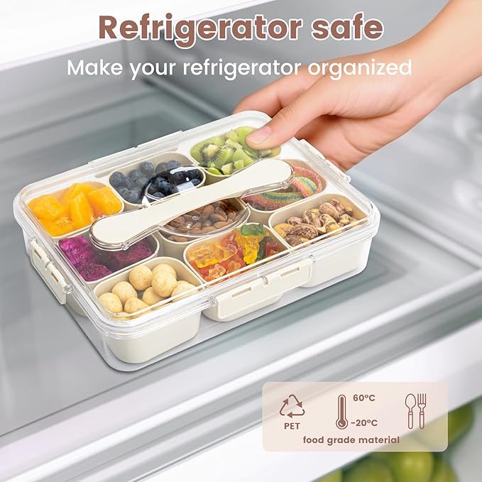 Snack Box Container, Portable Travel Charcuterie Board with Lid, Refrigerator Food Storage Box, Snack Organizer, Divided Storage Containers, chopped salad box (9 Compartment)