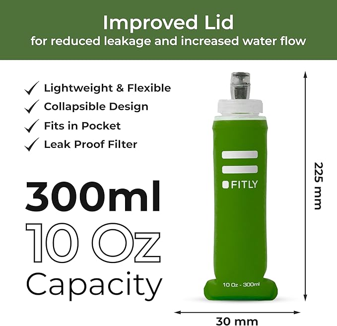 FITLY Soft Flask - Shrink As You Drink Soft Water Bottle for Hydration Pack - Folding Water Bottle Ideal for Running, Hiking, Cycling, Climbing & Rigorous Activity