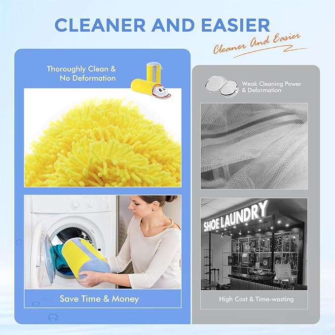 Shoe Washing Machine Bag, Laundry Shoe Bag for Washer & Dryer, Shoe Bag for Washing Machine Hands-free Plush Fibers Shoe Cleaning Bag Reusable for Sneakers Tennis Shoes, Yellow 2Pcs