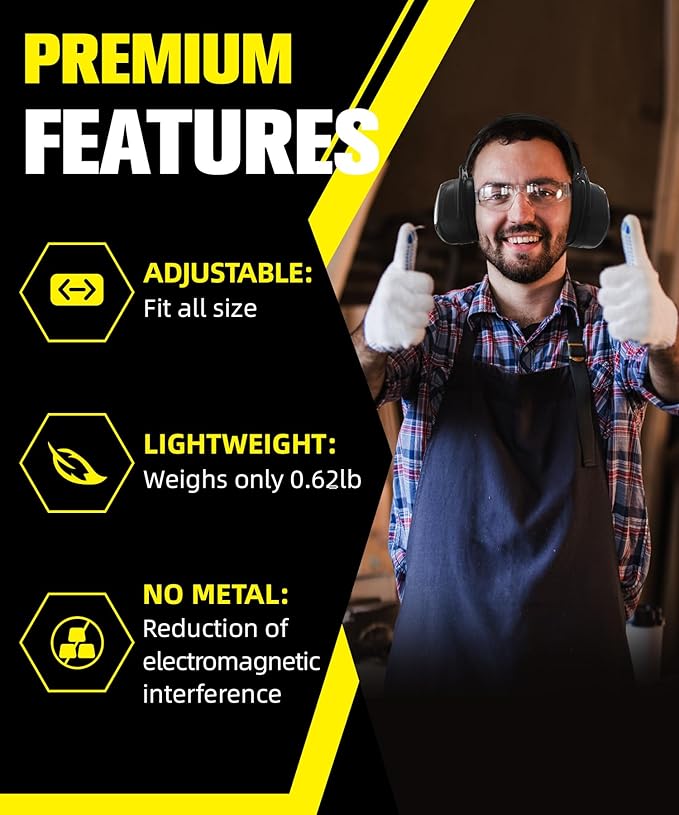 ZOHAN 012 Noise Reduction Earmuffs 2 Packs for Hearing Protection, NRR 28dB Adjustable Safety Ear Muffs for Mowing, Autism