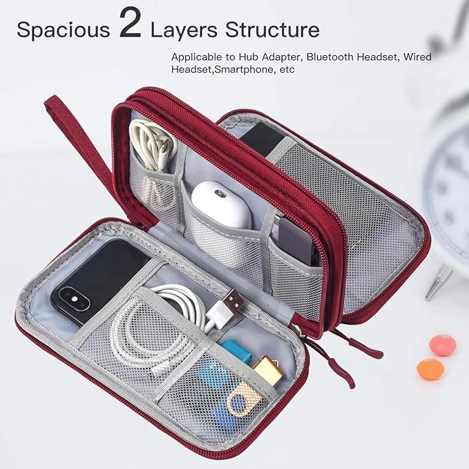 Electronic Cord Organizer Travel Case, Travel Cable Organizer Bag, Waterproof Electronic Accessories Carry Pouch for Cable, Cord, USB, Charger, Phone, Power Bank, Earphone (Wine Red, Medium)