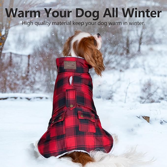 KYEESE Dog Coat Waterproof Dogs Jacket with Fleece Lined Soft Pet Sweater for Cold Weather Windproof Dog Coats for Small Dogs Thick Pets Clothes with Pocket Warm Pet Winter Puffer Coat with Leash Hole