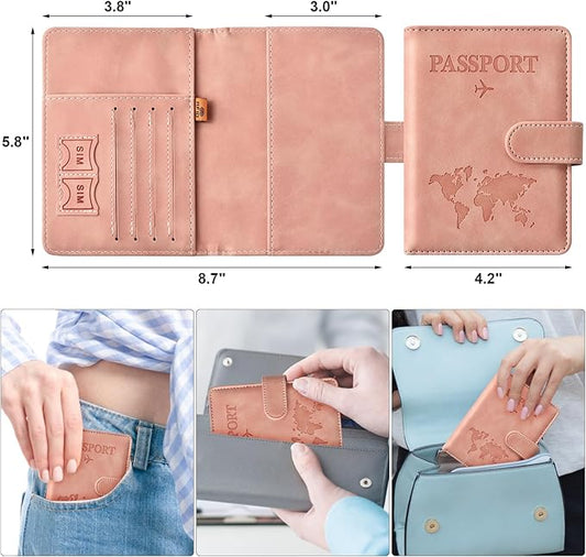 Eoehro Passport Holder for Travel Essentials, Passport Wallet Cover Case for Travel Must Haves Accessories,Passport Book Holders for Women and Men(light pink)