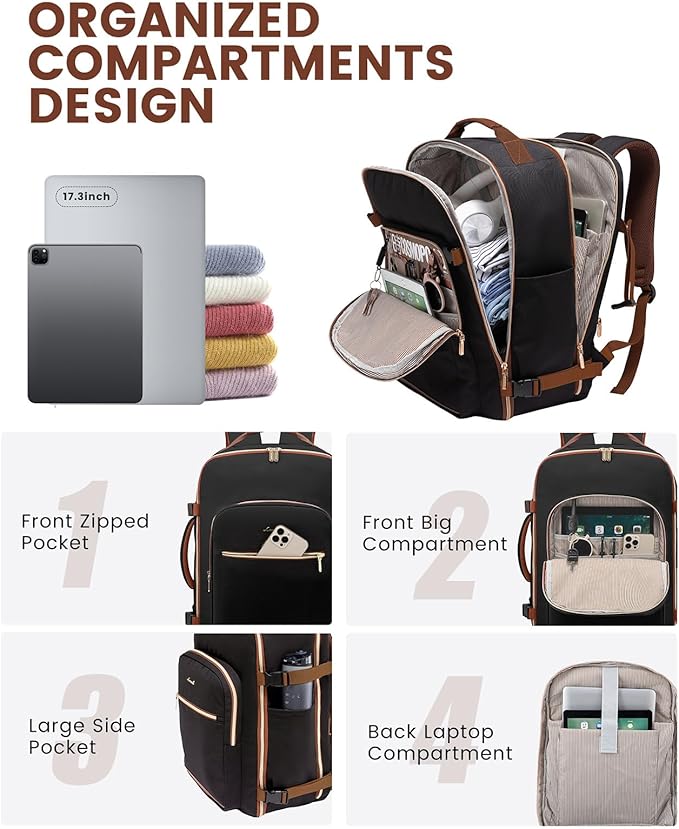 LOVEVOOK 56L Travel Backpack for Women & Men, Airline Approved Carry On Luggage with 3 Packing Cubes, TSA Overnight Bags, Waterproof Personal Item Bag, Weekender Essentials Backpacks fits 17" Laptop