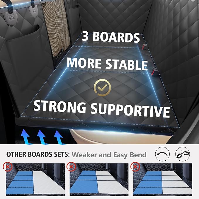 Back Seat Extender for Dogs, Dog Car Seat Cover for Back Seat Supports 420lbs, Hard Bottom Backseat Extender for Dogs, Waterproof Dog Hammock for Car, SUV, Truck Black