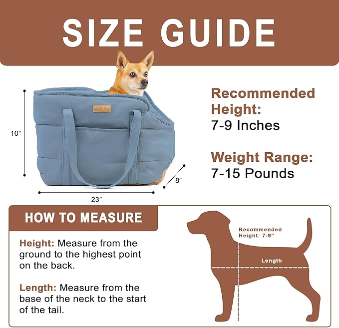NoblePup Plush Dog Purse Carrier for Small Dogs, Soft Dog Tote Bag with Safety Harness Clip, Cozy Pet Carrier for Dogs Under 15 lbs, Comfortable Dog Shoulder Carrier for Travel, Light Blue