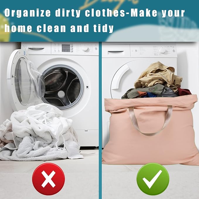 LOLOMLO Extra Large Canvas Laundry Bags with Handles & Drawstring Closure, Heavy Duty Tears Resistant Clothes Storage Travel Bags, Machine Washable Multi Use Laundry Bag liner for Laundry Hamper