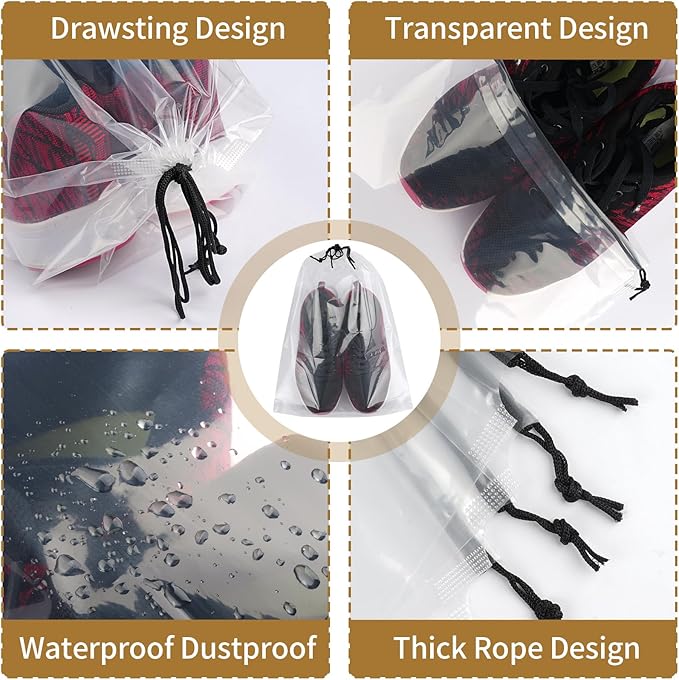 20 Pack Shoe Bags for Travel, Clear Travel Shoe Bags for Packing, Large Waterproof Portable Drawstring Travel Shoe Storage Bag Travel Essentials Women for and Men