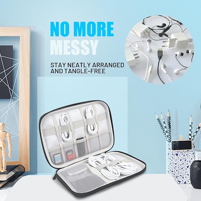 Travel Cable Organizer Bag, Electronics Organizer Tech Pouch with Double Layers for Cords, Chargers, Phone, Earphones, USBs, SD Cards - Travel Essentials Portable Waterproof Tech Pouch