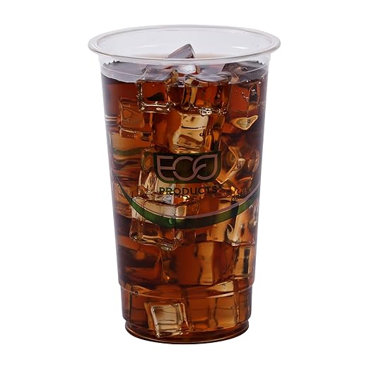 ECO PRODUCTS GreenStripe Clear Compostable 32oz PLA Large Plastic Cups, Case of 600, Disposable Renewable Plant-Based Cold Cups, For Cold Drinks & Snacks, BPI Certified, ASTM Compliant.