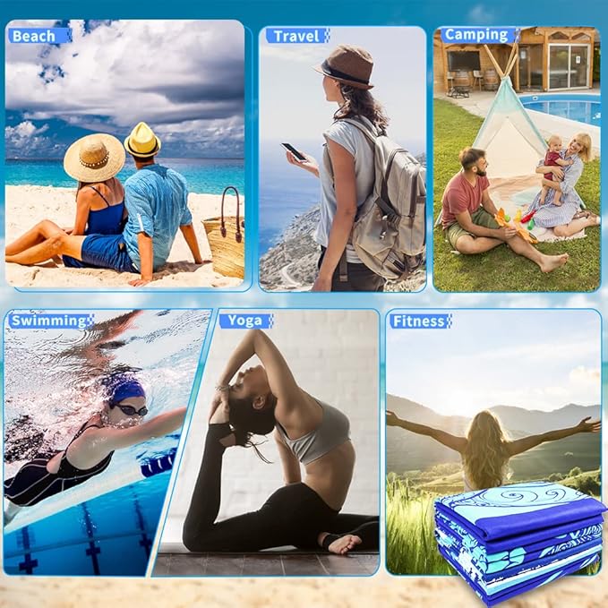 4 Pack Microfiber Oversized Lightweight Beach Towel 71"x32" XL Extra Large Thin Sand Free Towels Travel Swim Pool Yoga Gym Camping for Adults Beach Essentials Accessories Vacation Gift