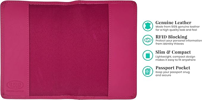 Personalized Monogrammed Bright Pink Leather RFID Passport Cover Holder and 2 Luggage Tags