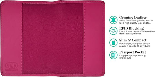 Personalized Monogrammed Bright Pink Leather RFID Passport Cover Holder and 2 Luggage Tags