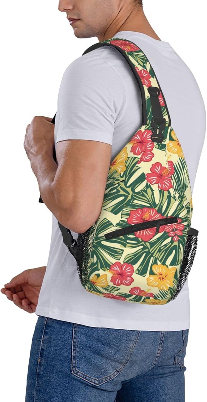 Hawaii Tropical Palm Sling Backpack Crossbody Bag Casual Chest Bags Travel Hiking Daypack Shoulder Bag for Women Men