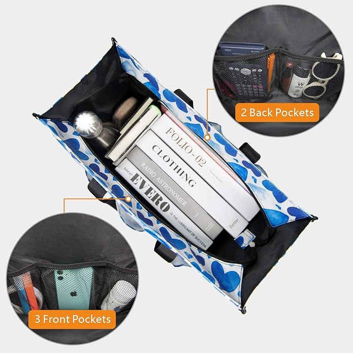 TOPDesign Utility Water Resistant Tote Bag with 13 Pockets, Top Zipper Closure & Thick Bottom Support, for Working Women