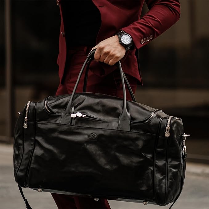 Leather Duffel Bag Weekend Bag Gym Large Travel Bag - Time Resistance