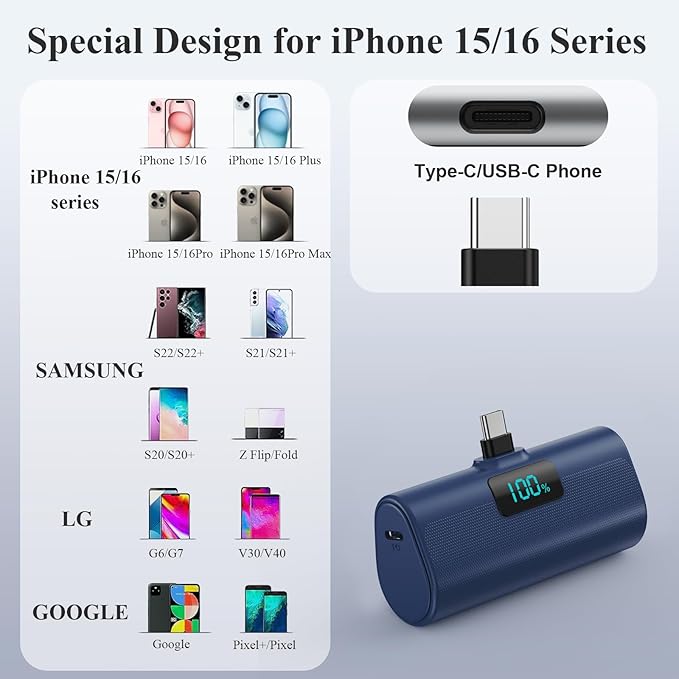 Mini Portable Charger for iPhone 17/16,Upgraded 5500mAh PD USB C Power Bank,Travel Essentials Pocket Phone Charger Battery Pack for iPhone 17/17 Pro Max/16/16 Pro/15 Series,Samsung Galaxy Android etc