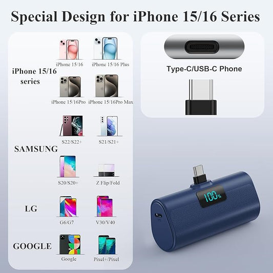 Mini Portable Charger for iPhone 17/16,Upgraded 5500mAh PD USB C Power Bank,Travel Essentials Pocket Phone Charger Battery Pack for iPhone 17/17 Pro Max/16/16 Pro/15 Series,Samsung Galaxy Android etc