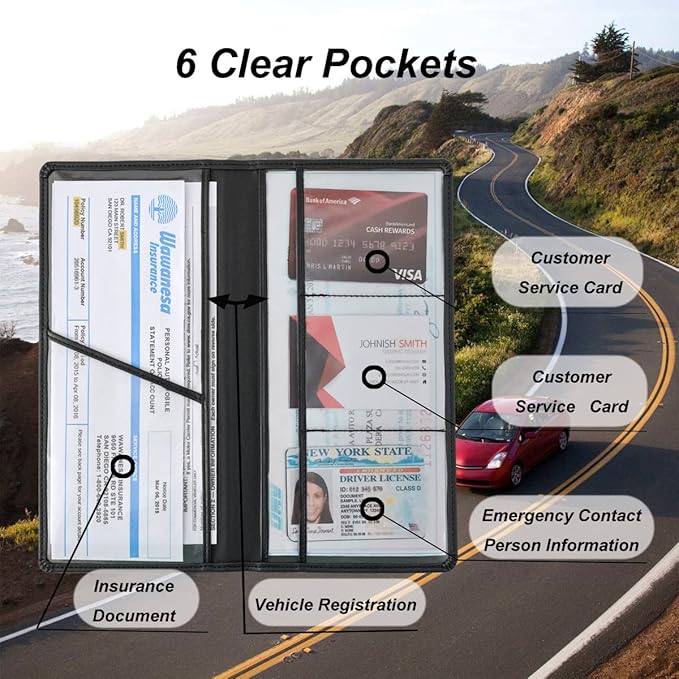 Premium Car Registration and Insurance Holder,Black Registration Insurance Card Holder,Glove Box Organizer Makes Your Documents In Order.