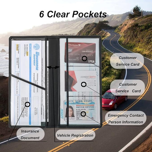 Premium Car Registration and Insurance Holder,Black Registration Insurance Card Holder,Glove Box Organizer Makes Your Documents In Order.