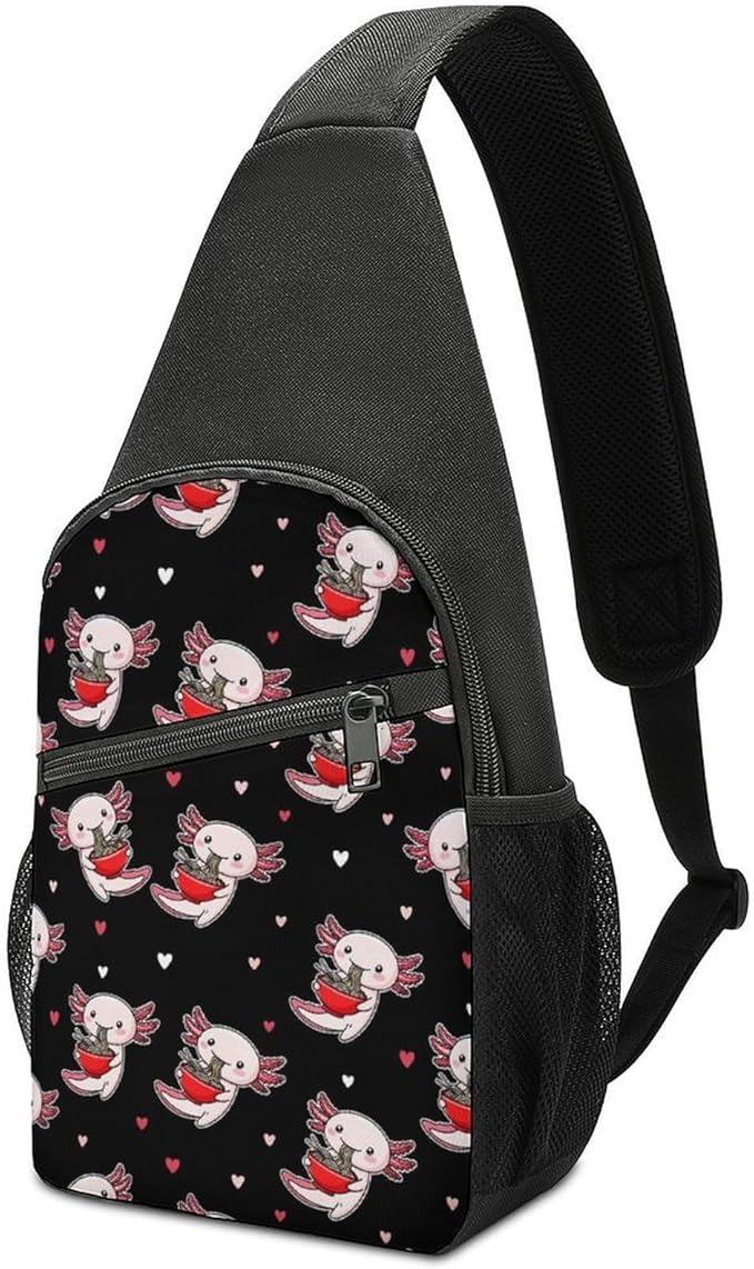 SWEET TANG Elegant Chest Cross Body Bag Cute Axolotl Sling Shoulder Backpack for Women, Adjustable and Comfortable Gym Sack, Anti Theft Cycling Traveling Hiking Daypack