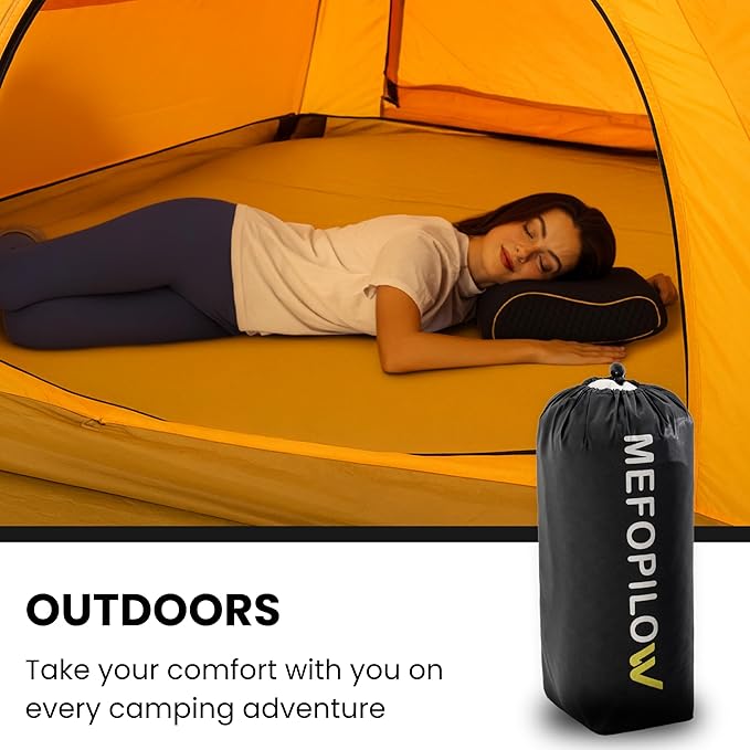 Memory Foam Travel Pillow with Washable Cover & Carry Bag – Compact, Soft & Breathable Neck Pillow for Airplane, Camping & Car (Black- Without Spare Cover, 13.8x11.8x3.9/3.1 inches)