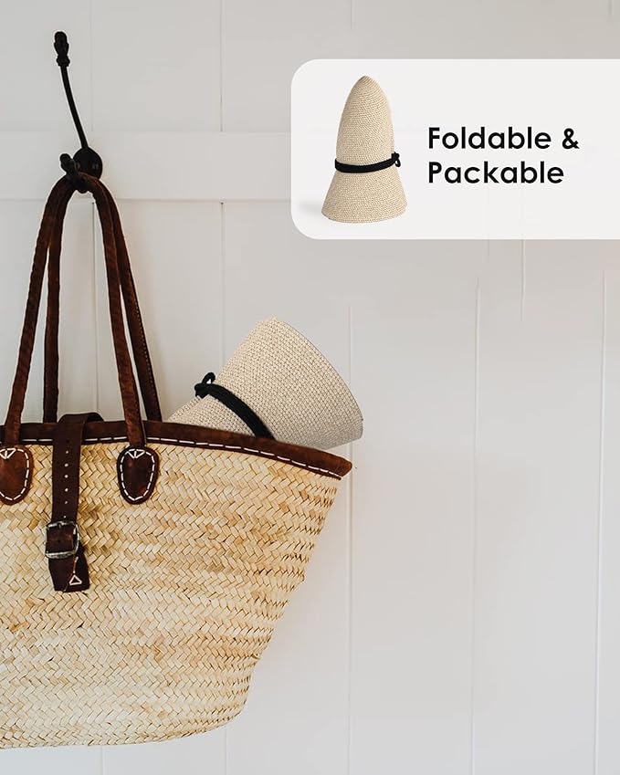 FURTALK Womens Wide Brim Sun Hat with Wind Lanyard UPF Summer Straw Sun Hats for Women