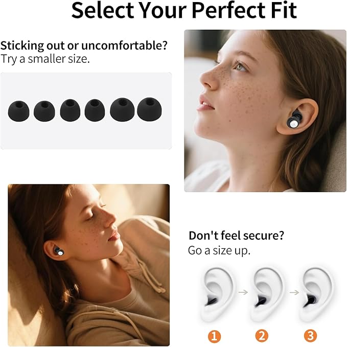 Ear Plugs for Sleeping, Noise Cancelling, 45dB Soft Silicone Earplugs, Hearing Protection for Work, Travel, Tinnitus Relief, Reusable, Perfect for Focus and Relaxation