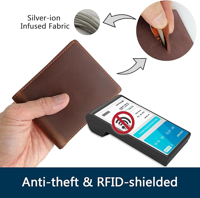 LnxLtw Men's Slim Front Pocket Bifold Wallets Full Grain Leather RFID Blocking with ID Window & Gift Box, Simple Design Minimalist Picture Holder for Men (Coffee)