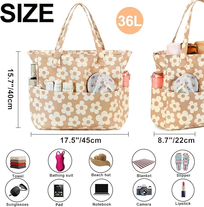 Beach Pool Bags Tote for Women Ladies Large Gym Tote Carry On Bag With Wet Compartment for Weekender Travel Waterproof