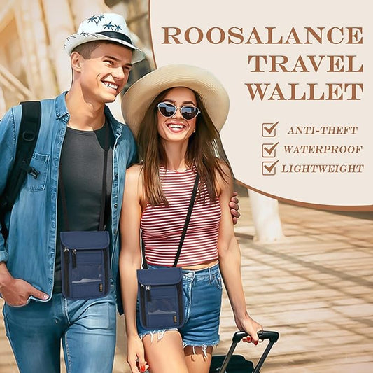 Passport Holder for Travel, Neck Pouch Travel Wallet With RFID Blocking, Waterproof Lightweight Passport Wallet for Women and Men (Dark Blue)