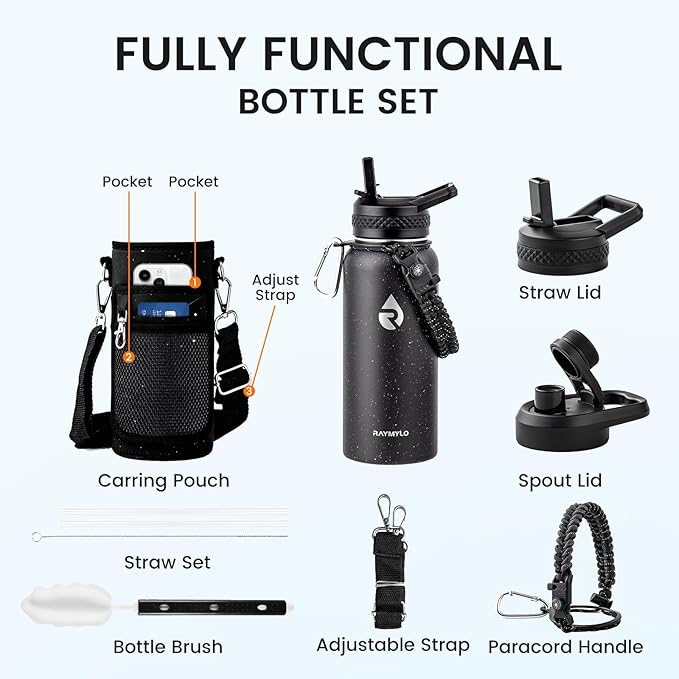 32oz Insulated Water Bottle, Triple Wall Vacuum Stainless Steel Water Bottles - Keeps Cold 48H, Reusable Metal water flask Jug for Gym, Sports, Camping, Hiking,Travel, Starry Sky-Black