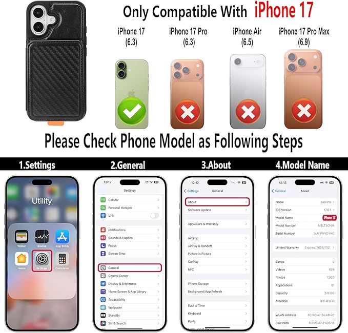 GUERNICA for iPhone 17 (6.1") Case Wallet with Card Holder, RFID Blocking Leather Protection, Shockproof Women Men Phone Case for Apple 17, A - Black