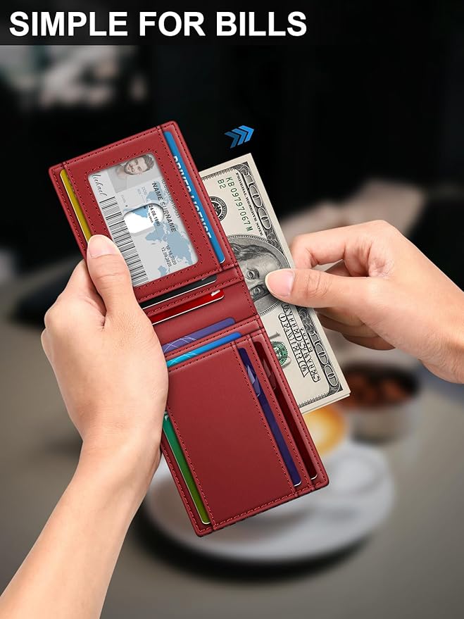 Wallet for Men Slim Leather Wallets for 13-17 Cards, RFID Blocking Thin Card Holder Wallet with ID Window & Large Capacity Cash Slot, Minimalist Bifold Small Wallet for Front Pocket, Gift for Men
