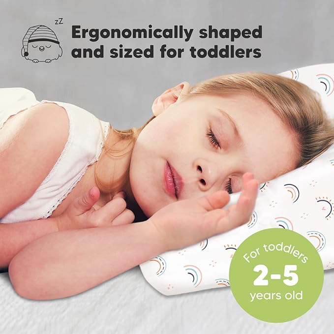 Toddler Pillow with Pillowcase - 13x18 My Little Dreamy Kids Travel Bed Pillows for Sleeping, Organic Cotton Small Pillowcase, Soft & Breathable, Machine Washable,Toddlers 2-5 years old(Jolly Rainbow)