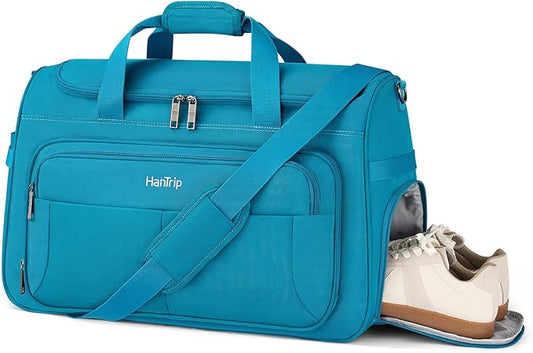 HanTrip Carry on Duffel Bag Foldable Duffle Bags for Travel, Large Personal Item Bags for Airplanes, Weekender Overnight Mens Travel Tote Bag for Women Softside Carry on Luggage (Caribbean Blue)