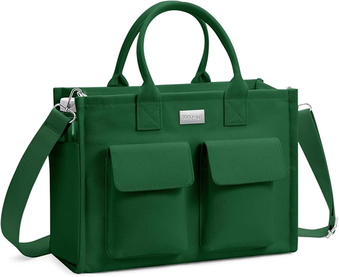 TOPDesign Heavy-Duty Canvas Tote Bag for Women, Adjustable Crossbody/Shoulder Handbag with 9 Pockets, Everything Tote