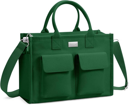 TOPDesign Heavy-Duty Canvas Tote Bag for Women, Adjustable Crossbody/Shoulder Handbag with 9 Pockets, Everything Tote