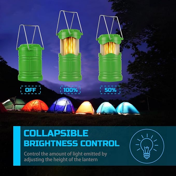 Lichamp 4 Pack LED Camping Lanterns, Collapsible Flameless Candles Tea Lights, Portable Battery Powered Camping Lights Emergency Supplies Kit, Green