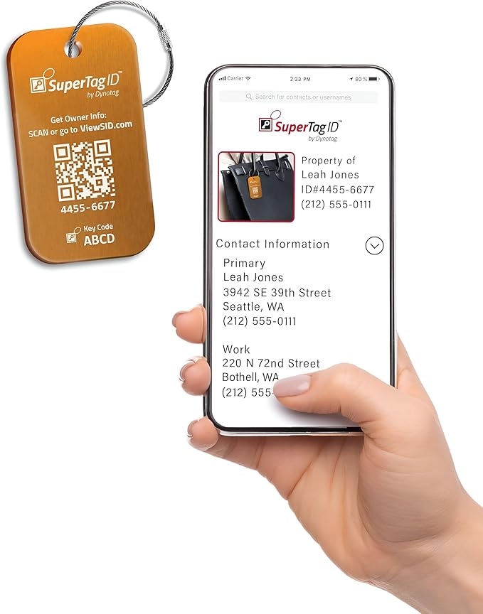 Dynotag® Sentry Series Solid Metal Web Enabled Smart Luggage Tag ID + Steel Loop, Anodized Aluminum with DynoIQ™ & Lifetime Recovery Service (Frost Gold)