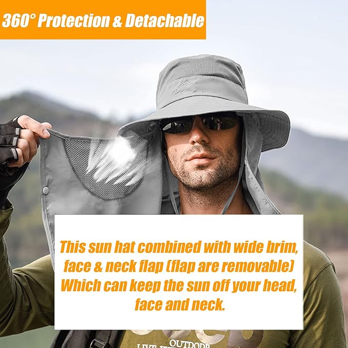 Fishing Hat for Men & Women, Outdoor UV Sun Protection Wide Brim Hat with Face Cover & Neck Flap